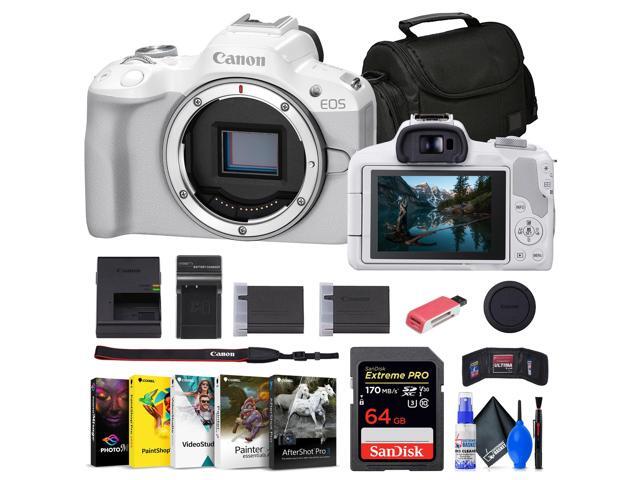Canon EOS R50 Mirrorless Camera (White) + 64GB Card + Bag + Charger + Battery + More