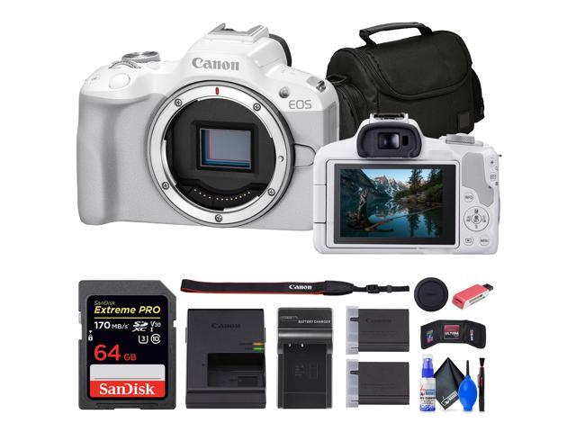 Canon EOS R50 Mirrorless Camera (White) + 64GB Card + Bag + Charger + Battery + More
