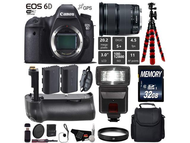 Canon EOS 6D DSLR Camera with 24-105mm is STM Lens + Professional Battery Grip + UV Protection Filter + Flash + Extra Ba