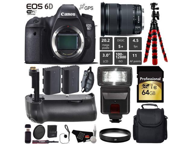 Canon EOS 6D DSLR Camera with 24-105mm is STM Lens + Professional Battery Grip + UV Protection Filter + Flash + Extra Ba