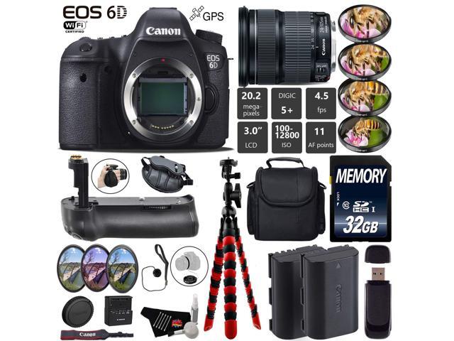 Canon EOS 6D DSLR Camera with 24-105mm is STM Lens + Professional Battery Grip + 4PC Macro Filter Kit + LED Kit + Extra