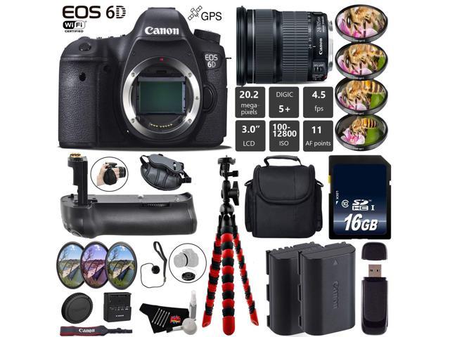 Canon EOS 6D DSLR Camera with 24-105mm is STM Lens + Professional Battery Grip + 4PC Macro Filter Kit + LED Kit + Extra