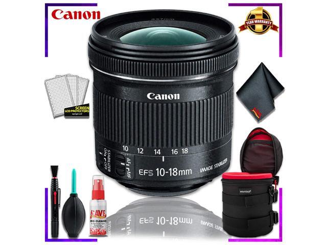 Canon EF-S 10-18mm f.4.5-5.6 is STM Lens (International Model) + 4.5 inch Vivitar Premium Lens Case + Cleaning Kit