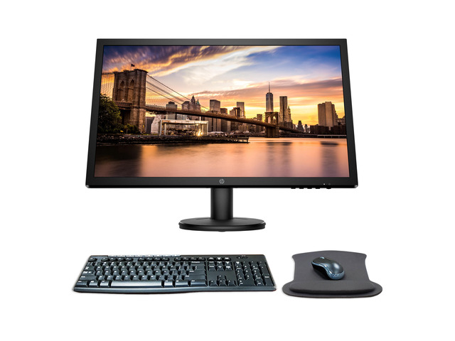 HP V24 24 Inch FHD LED-Backlit LCD Monitor Bundle with HDMI, FreeSync, MK270 Wireless Keyboard and Mouse Combo, Gel Pad