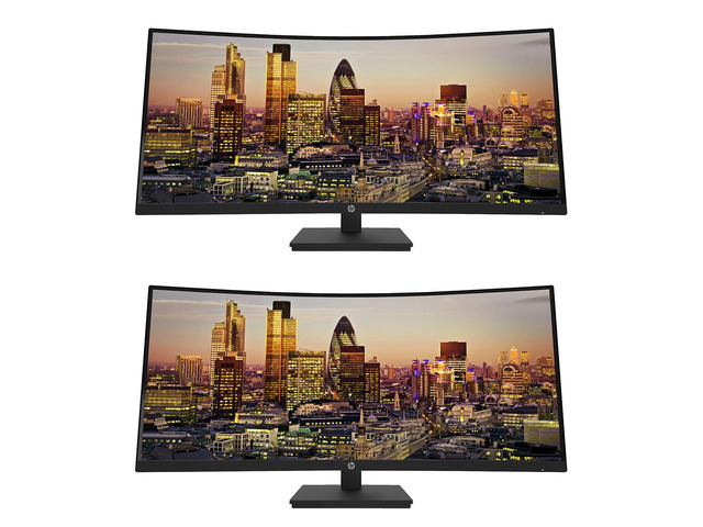 HP P34HC G4 Curved 34 inch 3440 x 1440 2K WQHD LCD Monitor, 2-Pack Bundle with Built-in Speakers, HDMI, USB-C, and DisplayPort