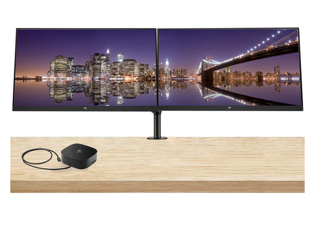 HP V27i G5 27 inch 1920 x 1080 Backlit FHD LED LCD Monitor, 2-Pack Bundle with HDMI, VGA and DisplayPort, Desk Mount Dual Monitor Stand and HP...