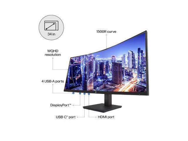 HP P34HC G4 Curved 34 inch 3440 x 1440 2K WQHD LCD Monitor, 2-Pack Bundle with Built-in Speakers, HDMI, USB-C, and DisplayPort, Desk Mount Monitor...