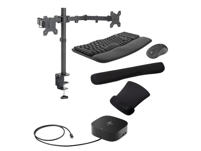 HP USB-C G5 Dock 100W, Three 4K Displays Supported For Business, HDMI, DisplayPort and USB Hub Bundled with Desk Mount Dual Monitor Stand, MK670...