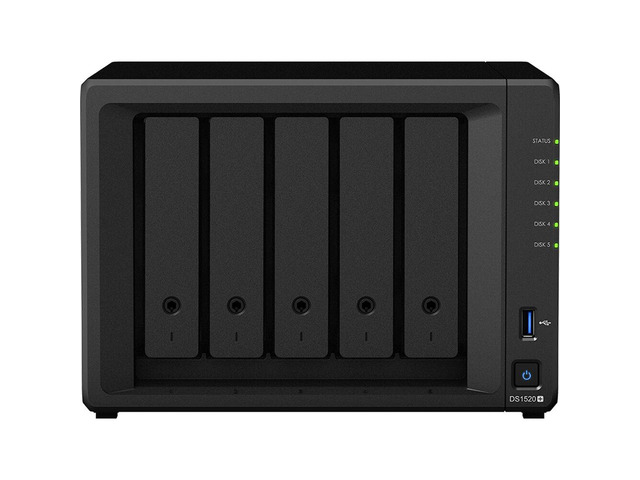 Synology DiskStation DS1520+ NAS Server with Celeron 2.0GHz CPU, 8GB Memory, 90TB HDD Storage, 1TB M.2 NVMe SSD, 4 x 1GbE LAN Ports, DSM Operating...