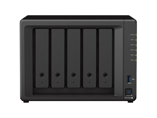 Synology DiskStation DS1522+ NAS Server with Ryzen 2.6GHz CPU, 32GB Memory, 60TB HDD Storage, 1TB M.2 NVMe SSD, 4 x 1GbE LAN Ports, DSM Operating...