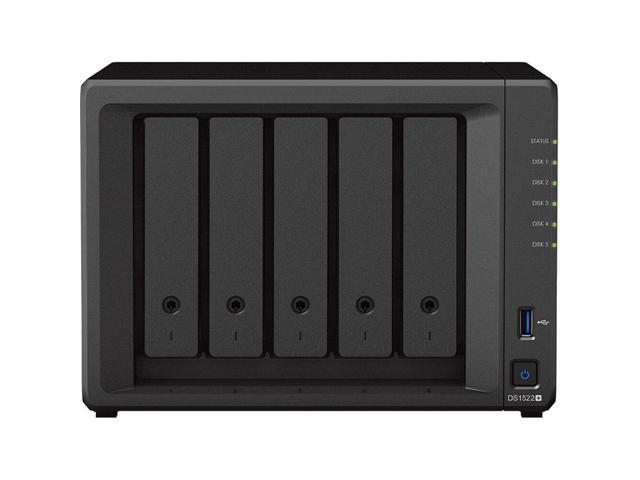 Synology DiskStation DS1522+ NAS Server with Ryzen 2.6GHz CPU, 32GB Memory, 80TB HDD Storage, 1TB M.2 NVMe SSD, 4 x 1GbE LAN Ports, DSM Operating.