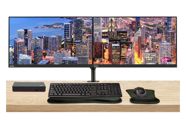 Lenovo ThinkVision S24e 24-inch 1920 x 1080 LED Backlit Full HD LCD, 2-Pack Bundle with HDMI, VGA, Dual Monitor Stand, ThinkPad Universal USB-C...