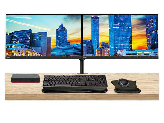 Lenovo ThinkVision E28u 3840 x 2160 LED 4K UHD LCD Monitor, 2-Pack Bundle with HDMI, DisplayPort, Speakers, Dual Monitor Stand, ThinkPad USB-C...
