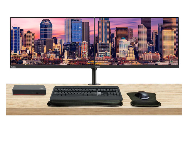 Lenovo ThinkVision S24e 24-inch 1920 x 1080 LED Backlit Full HD LCD, 2-Pack Bundle with HDMI, VGA, Dual Monitor Stand, ThinkPad Universal USB-C...