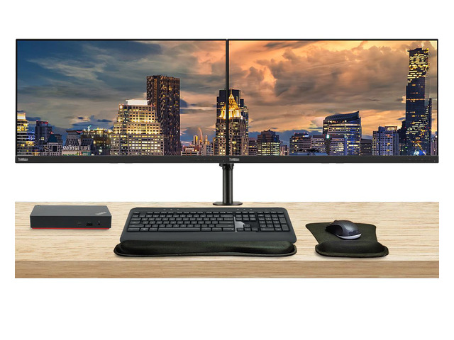 Lenovo ThinkVision E28u 3840 x 2160 LED 4K UHD LCD Monitor, 2-Pack Bundle with HDMI, DisplayPort, Speakers, Dual Monitor Stand, ThinkPad USB-C...