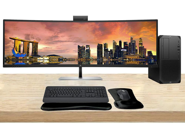 HP Workstation Z2 G9 Tower Core i7, 16GB RAM, 512GB SSD, Win 11 Pro, 549pm 49' Curved DQHD Monitor, MK650 Wireless Keyboard & Mouse, Gel Pad