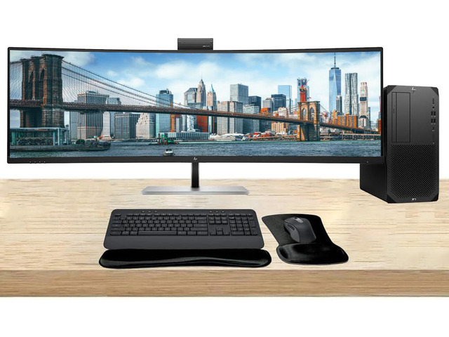 HP Workstation Bundle Z2 SFF G9 i7, 64GB RAM, 1TB SSD, Windows 11 Pro, 549pm 49' Curved DQHD Monitor and MK650 Wireless Keyboard & Mouse with Gel Pad