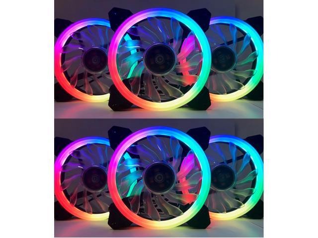 EPOWER 120mm Quiet RGB LED PWM Fan (6-Pack) with 8 Port Fan Hub and RF Remote