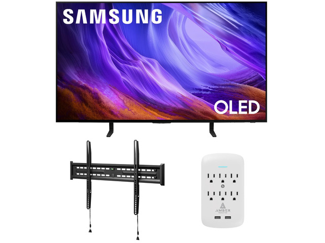 Samsung QN55S85HAEXZA 55' 4K OLED Smart TV with Dolby Atmos with a Walts TV FIXED-MOUNT-43-90 TV Mount for 43'-98' Compatible TVs and an Amber...