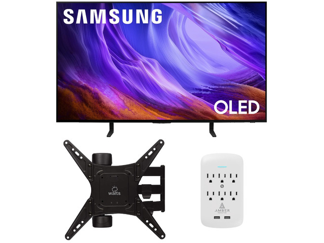 Samsung QN48S85HAEXZA 48' 4K OLED Smart TV with Dolby Atmos with a Walts TV Medium Full Motion Mount for 32'-65' Compatible TVs and an Amber...