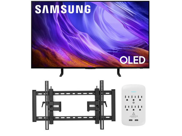 Samsung QN48S85HAEXZA 48' 4K OLED Smart TV with Dolby Atmos with a Walts TV TILT-EXTENSION-37-90 Tilt Mount for 37'-90' Compatible TVs and an Amber...