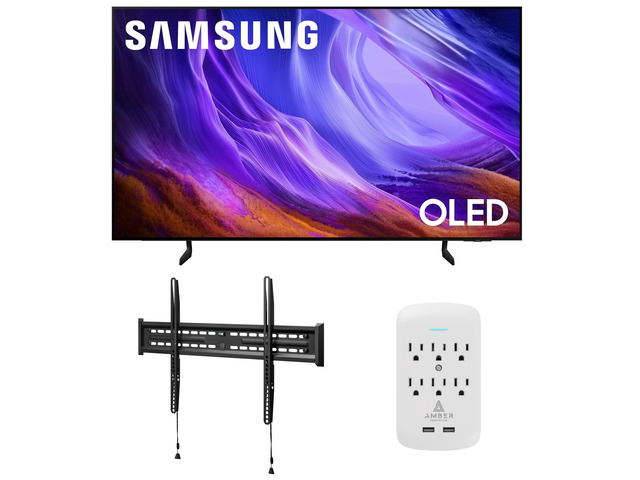 Samsung QN83S85HAEXZA 83' 4K OLED Smart TV with Dolby Atmos with a Walts TV FIXED-MOUNT-43-90 TV Mount for 43'-98' Compatible TVs and an Amber...