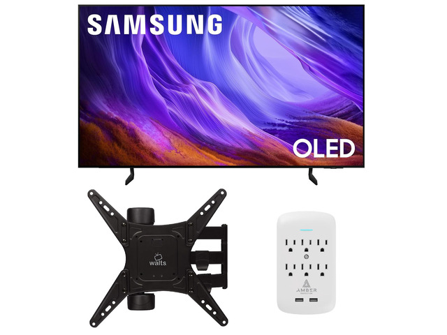 Samsung QN65S85HAEXZA 65' 4K OLED Smart TV with Dolby Atmos with a Walts TV Medium Full Motion Mount for 32'-65' Compatible TVs and an Amber...