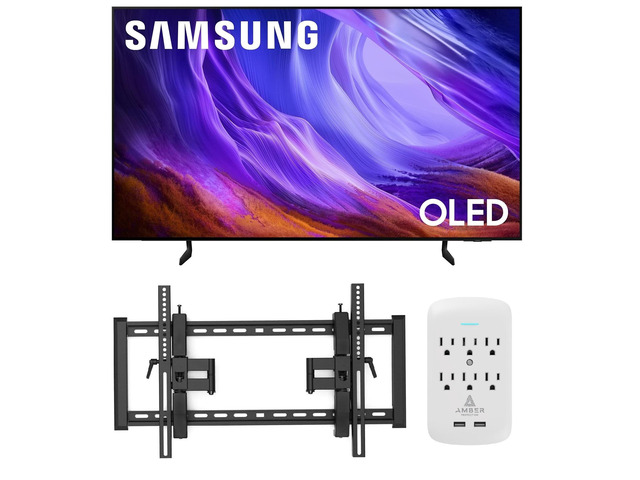 Samsung QN77S85HAEXZA 77' 4K OLED Smart TV with Dolby Atmos with a Walts TV TILT-EXTENSION-37-90 Tilt Mount for 37'-90' Compatible TVs and an Amber...