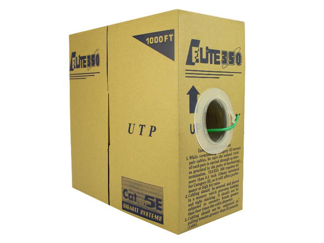 Elite Cat5e Stranded (CM), 1000ft, 350MHz, 24AWG, U/UTP, Bare Copper, UL Certified, Pull Box, Bulk Ethernet Cable, Green