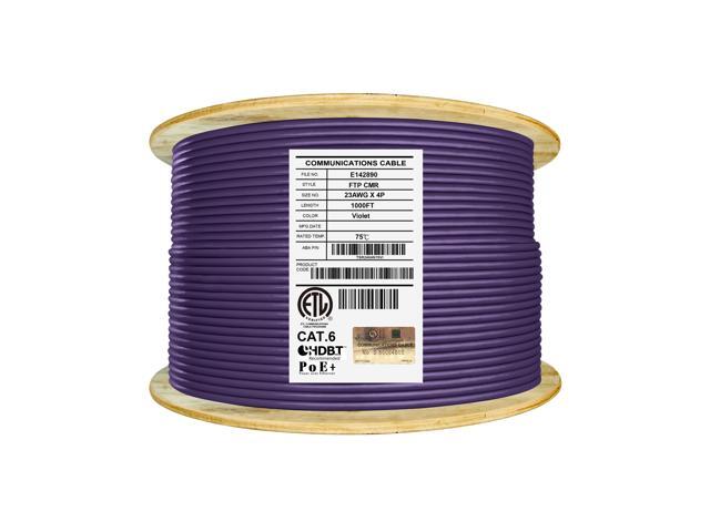 Elite Cat6 Shielded Riser (CMR), 1000ft, 550MHz, 23AWG, F/UTP, Solid Bare Copper, UL Certified, UL-LP Certification, Bulk Ethernet Cable Reel, Violet