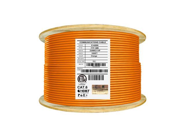Elite Cat6 Shielded Riser (CMR), 1000ft, 550MHz, 23AWG, F/UTP, Solid Bare Copper, UL Certified, UL-LP Certification, Bulk Ethernet Cable Reel, Orange
