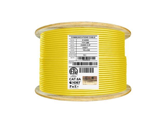 Elite Cat6a Shielded Riser (CMR), 1000ft, 650MHz, 23AWG, F/UTP, Solid Pure Copper, Rated 10G, Bulk Ethernet Cable Reel, Yellow
