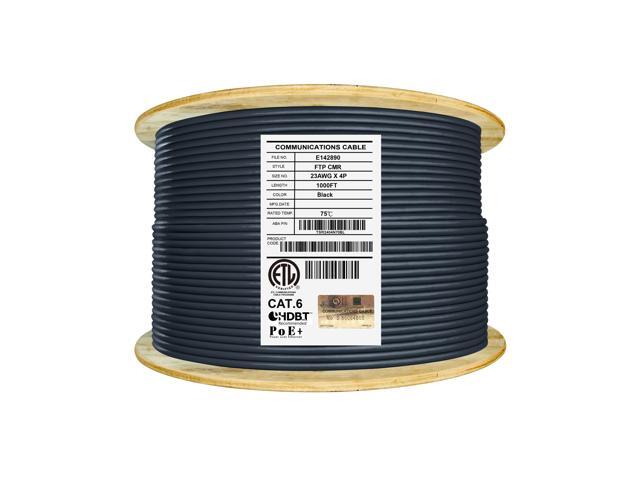 Elite Cat6 Shielded Riser (CMR), 1000ft, 550MHz, 23AWG, F/UTP, Solid Bare Copper, UL Certified, UL-LP Certification, Bulk Ethernet Cable Reel, Black