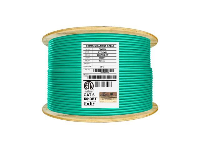 Elite Cat6 Shielded Riser (CMR), 1000ft, 550MHz, 23AWG, F/UTP, Solid Bare Copper, UL Certified, UL-LP Certification, Bulk Ethernet Cable Reel, Green