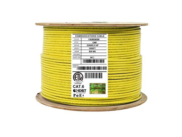 Elite Cat6 Shielded Plenum (CMP), 1000ft, 550MHz, 23AWG, F/UTP, Solid Pure Copper, UL Certified, UL-LP Certification, Bulk Ethernet Cable Reel, Yellow