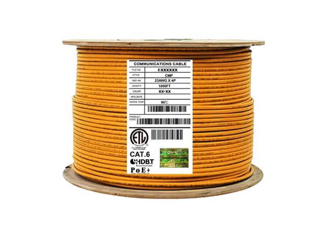 Elite Cat6 Shielded Plenum (CMP), 1000ft, 550MHz, 23AWG, F/UTP, Solid Pure Copper, UL Certified, UL-LP Certification, Bulk Ethernet Cable Reel, Orange