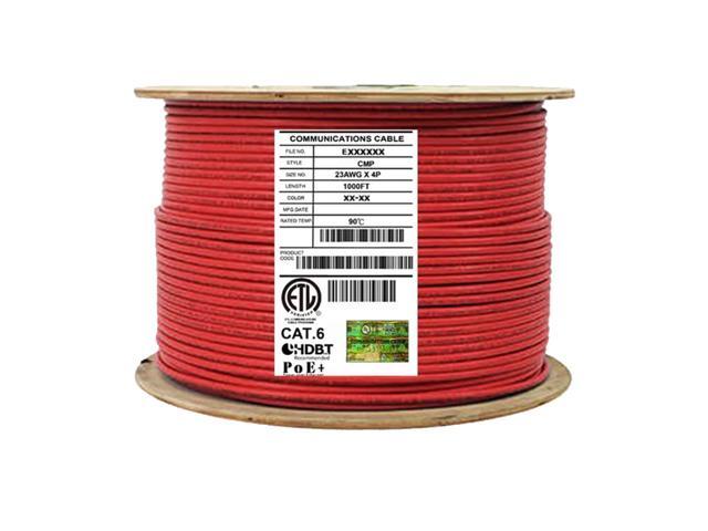 Elite Cat6 Shielded Plenum (CMP), 1000ft, 550MHz, 23AWG, F/UTP, Solid Pure Copper, UL Certified, UL-LP Certification, Bulk Ethernet Cable Reel, Red