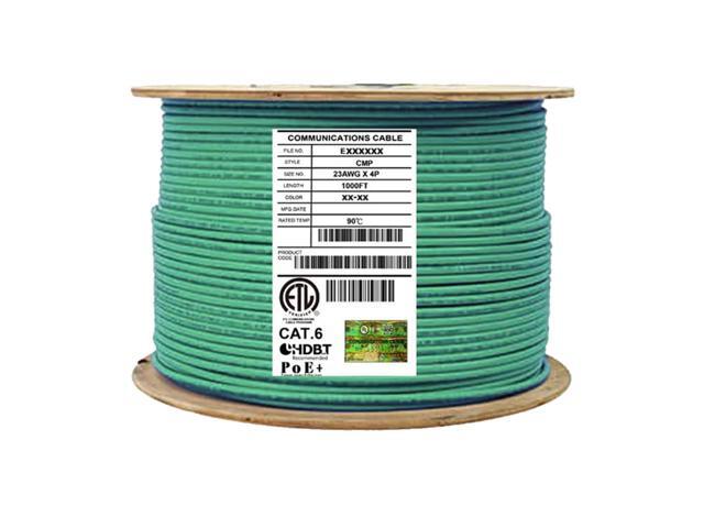 Elite Cat6 Shielded Plenum (CMP), 1000ft, 550MHz, 23AWG, F/UTP, Solid Pure Copper, UL Certified, UL-LP Certification, Bulk Ethernet Cable Reel, Green
