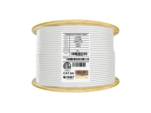 Elite Cat6a Riser (CMR), 1000ft, 650MHz, 23AWG, U/UTP, Solid Bare Copper, UL Certified, Bulk Ethernet Cable Reel, White