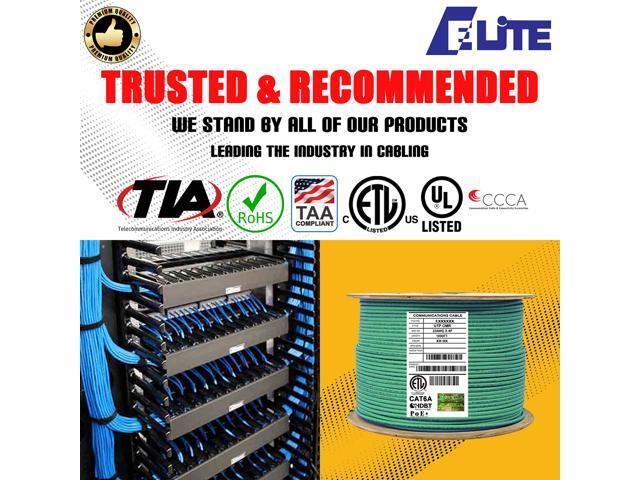 Elite Cat6a Riser (CMR), 1000ft, 650MHz, 23AWG, U/UTP, Solid Bare Copper, UL Certified, Bulk Ethernet Cable Reel, Green