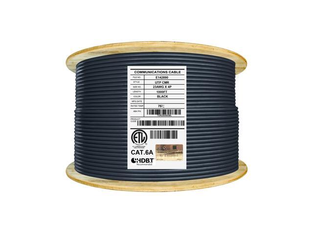 Elite Cat6a Riser (CMR), 1000ft, 650MHz, 23AWG, U/UTP, Solid Bare Copper, UL Certified, Bulk Ethernet Cable Reel, Black