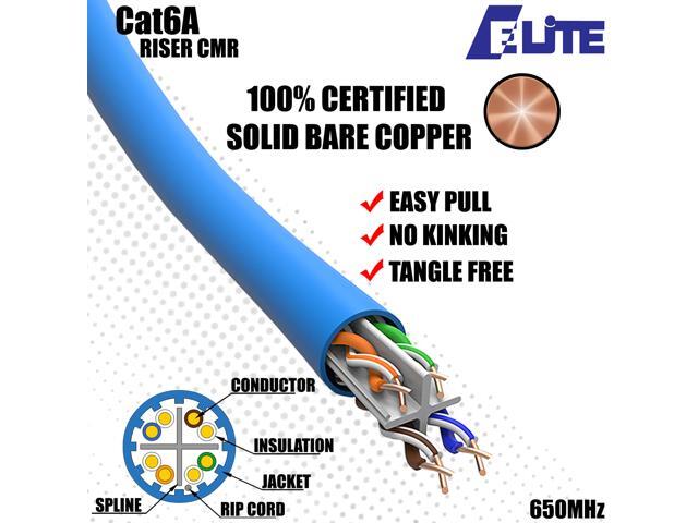 Elite Cat6a Riser (CMR), 1000ft, 650MHz, 23AWG, U/UTP, Solid Bare Copper, UL Certified, Bulk Ethernet Cable Reel, Green