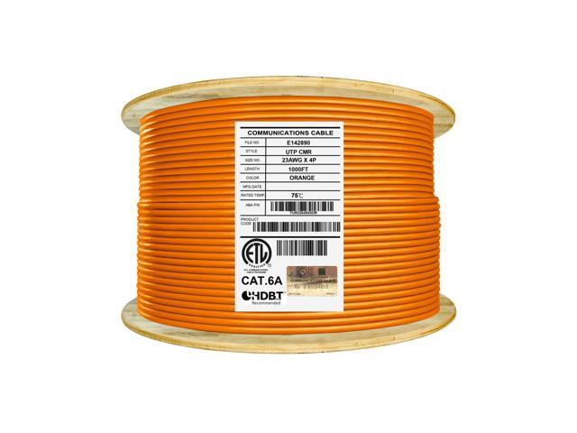 Elite Cat6a Riser (CMR), 1000ft, 650MHz, 23AWG, U/UTP, Solid Bare Copper, UL Certified, Bulk Ethernet Cable Reel, Orange