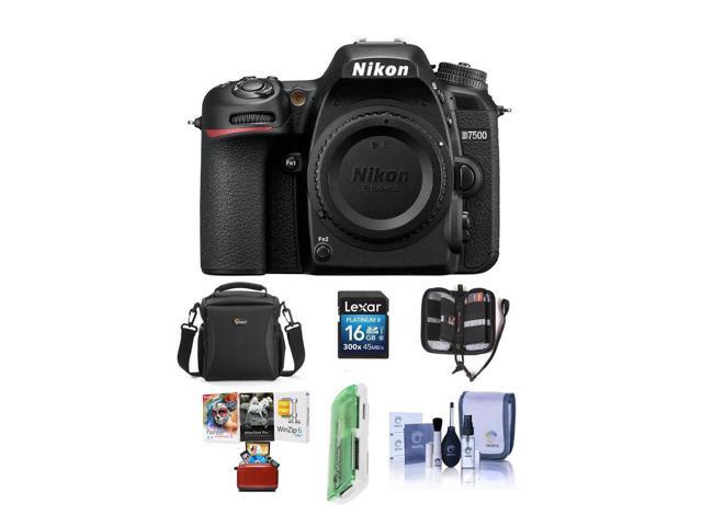 Nikon D7500 DX-format Digital SLR Camera Body, Black - Bundle With 16GB SDHC Card, Camera Bag, Cleaning KIt, Memory Wallet, Card Reader, Mac.