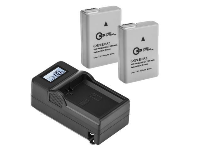 Green Extreme 2 Pack EN-EL14A and Compact Smart Charger (7.4V 1100mAh)