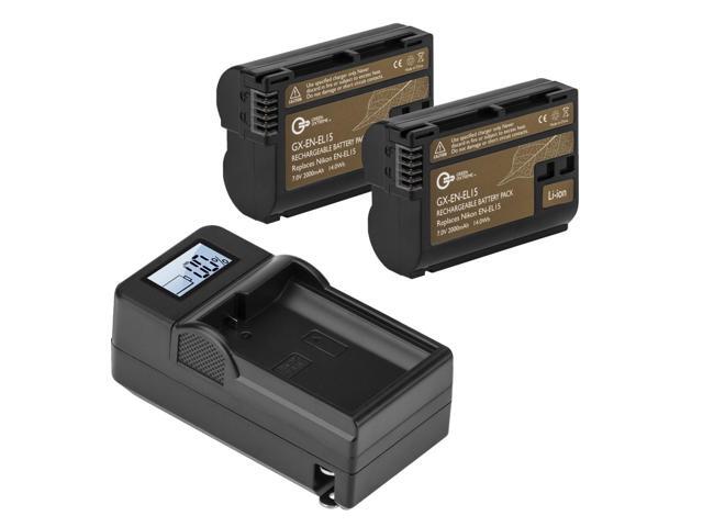 Green Extreme 2 Pack EN-EL15 Battery and Compact Smart Charger Kit 7.0V 2000mah