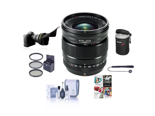 Fujifilm XF 16mm f/1.4 R WR Lens, Bundle with Flex Lens Shade, 67mm Filter Kit, Lens Case, Lens Cap Tether, Cleaning Kit, PC Software Kit