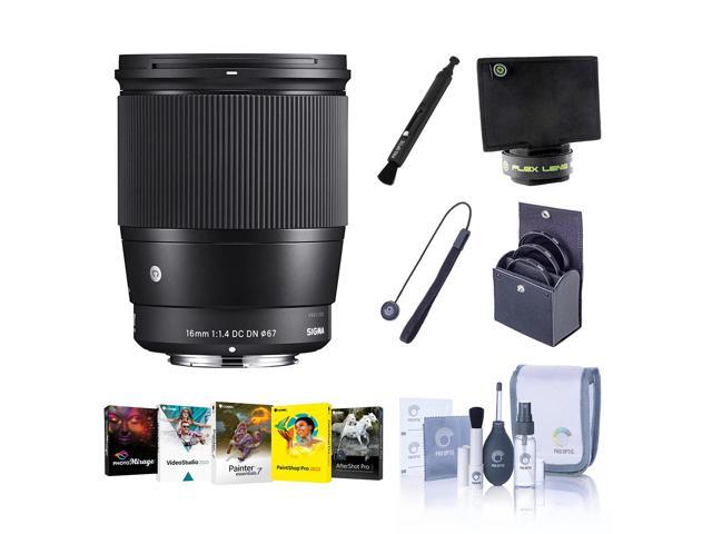 Sigma 16mm f/1.4 DC DN Contemporary Lens for Sony E, Bundle with ProOptic 67mm Filters, Cleaning Kit, Cap Tether, Flex Lens Shade, PC Software Kit