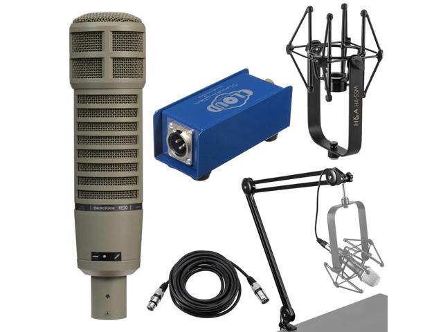 Electro-Voice RE20 Variable-D Dynamic Cardioid Mic - H & A Shock Mount, Cloud Cloudlifter CL-1 Activator, Broadcast Arm with XLR Cable