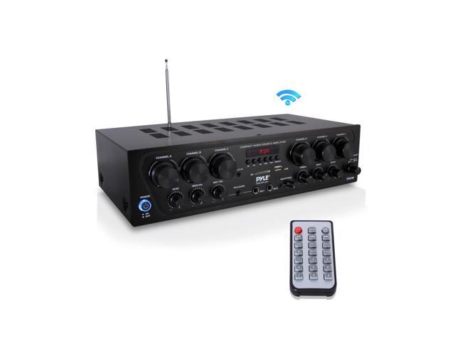 Pyle Wireless Bluetooth Karaoke-6 Channel 750 Watt Home Audio Sound Power Stereo Receiver Amplifier w/USB, Headphone, 2 Microphone Input w/Echo, Talkover for PA PTA62BT, Black (B078YJN2R4)